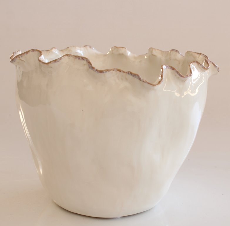 Fat Off White Frill Ceramic Vase